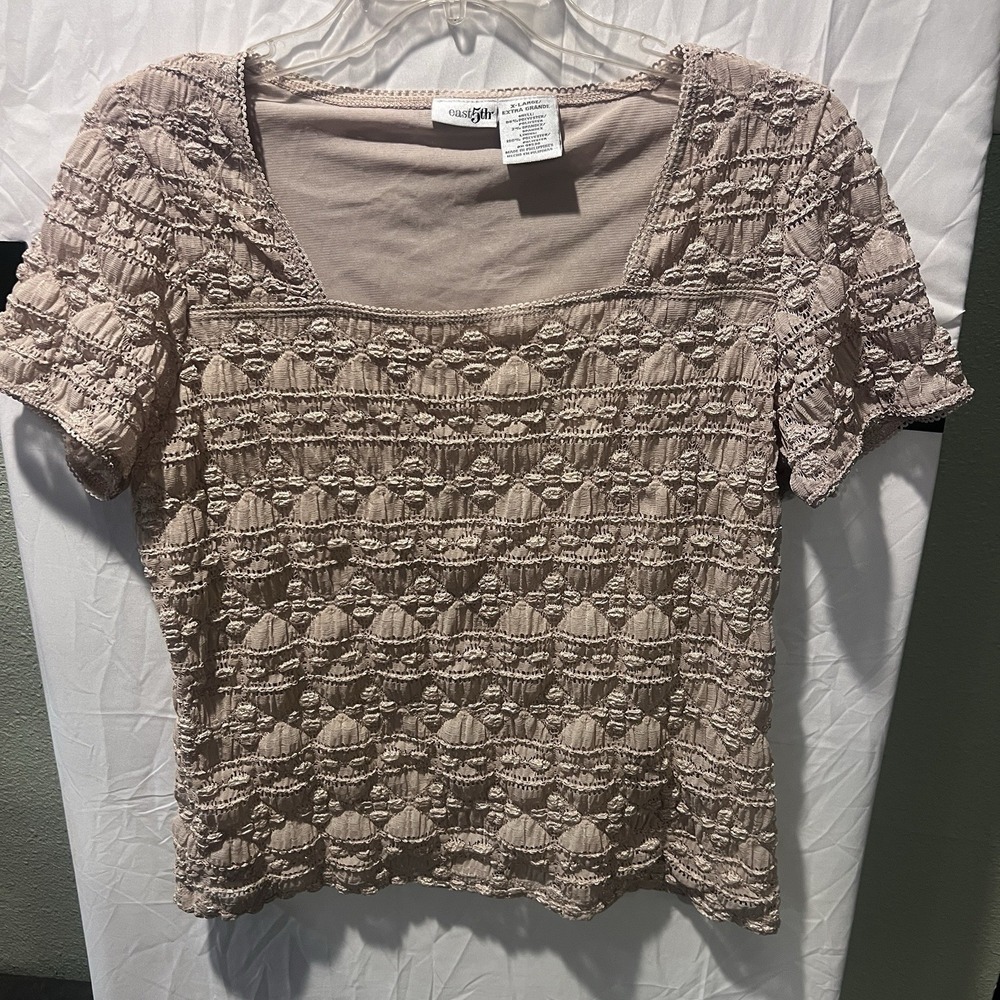 East 5th Womens Beige Crochet Lace XL Top Fairy Y2K Boho Cottagecore Babydoll